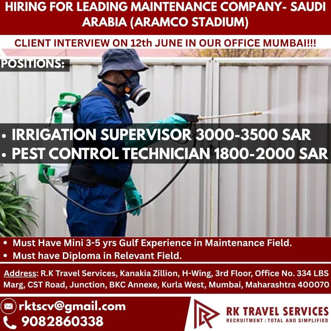 HIRING FOR LEADING Maintenance Company- Saudi Arabia (Aramco Stadium)