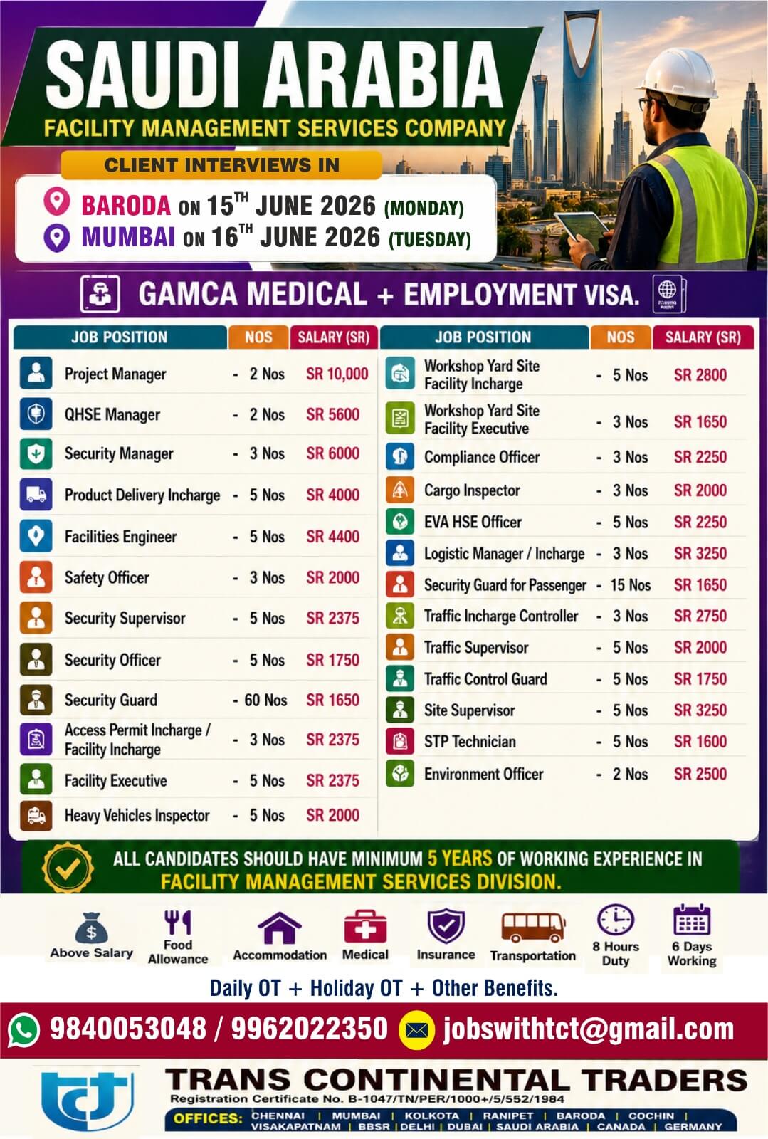 HIRING FOR LEADING FACILITY MANAGEMENT SERVICES COMPANY SAUDI ARABIA CLIENT INTERVIEWS IN VADODARA 15TH JUNE 2026 | MUMBAI 16 TH JUNE 2026 HIRING FOR LEADING FACILITY MANAGEMENT SERVICES COMPANY SAUDI ARABIA CLIENT INTERVIEWS IN VADODARA 15TH JUNE 2026 | MUMBAI 16 TH JUNE 2026