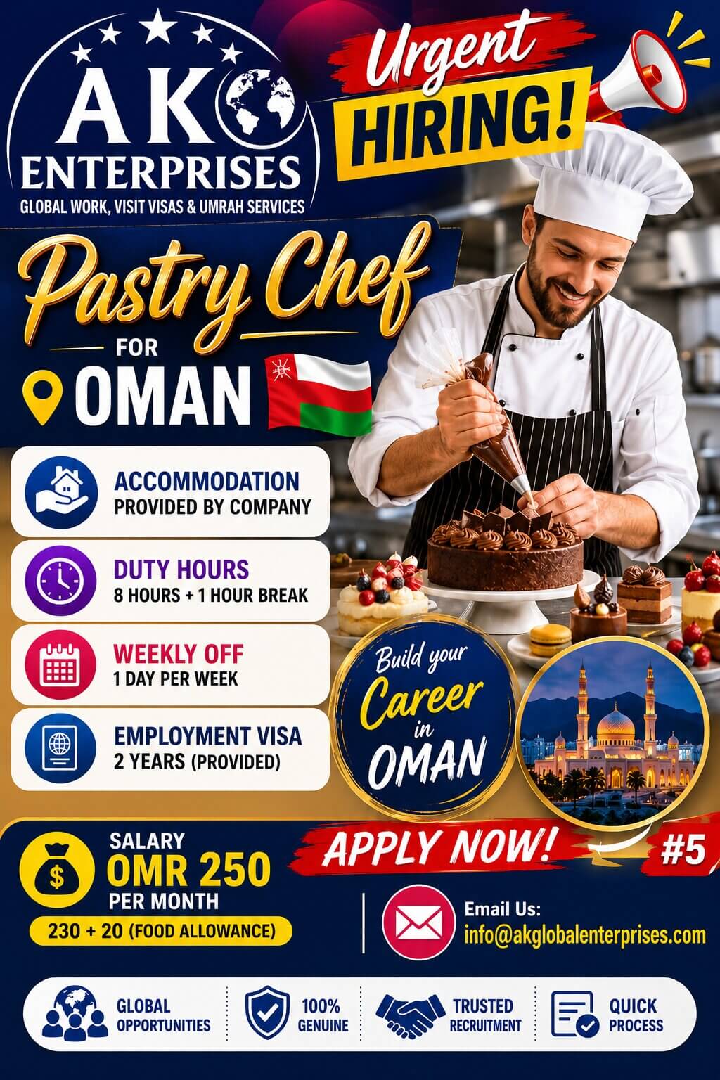 Urgent Hiring – Pastry Chef for Oman Urgent Hiring – Pastry Chef for Oman