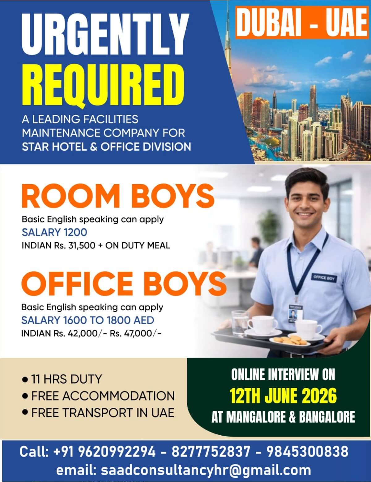 HIRING FOR ROOMBOYS HIRING FOR ROOMBOYS