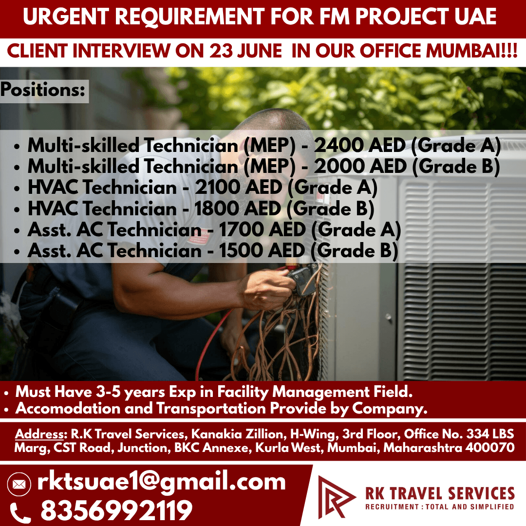 URGENT REQUIREMENT FOR FM PROJECT UAE URGENT REQUIREMENT FOR FM PROJECT UAE