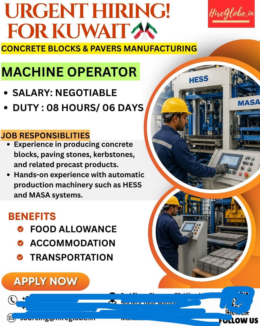 URGENTLY HIRING MACHINE OPERATOR FOR KUWAIT URGENTLY HIRING MACHINE OPERATOR FOR KUWAIT