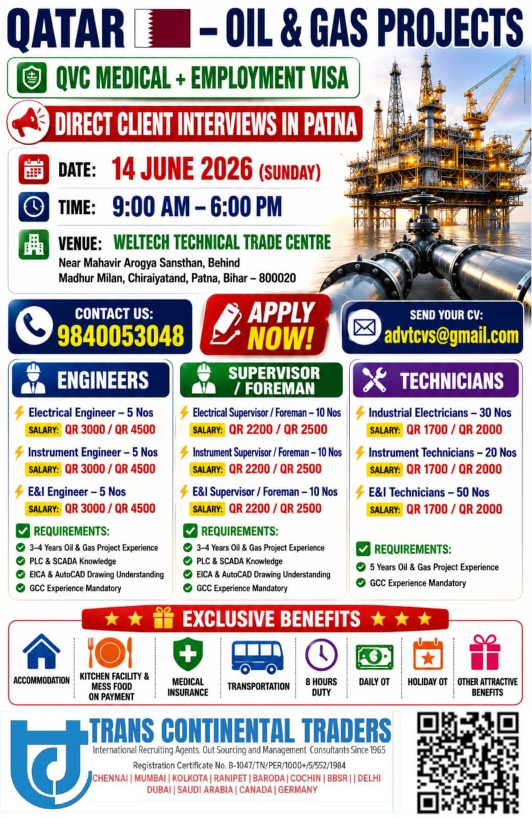CALL NOW 9840053048 CLIENT INTERVIEWS IN PATNA FOR LEADING OIL AND GAS COMPANY QATAR CALL NOW 9840053048 CLIENT INTERVIEWS IN PATNA FOR LEADING OIL AND GAS COMPANY QATAR