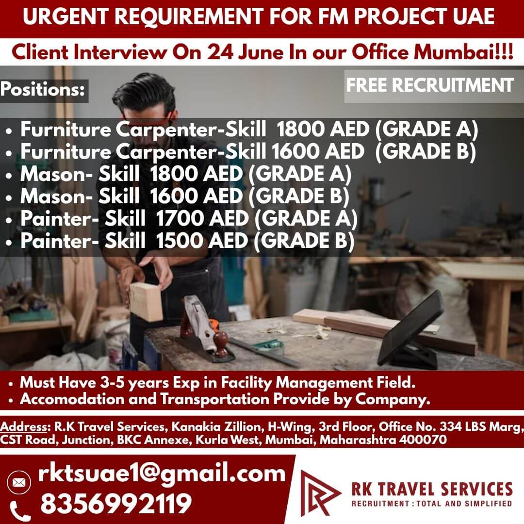 URGENT REQUIREMENT FOR FM PROJECT UAE Client Interview On 24 June In our Office Mumbai!!! FREE RECRUITMENT URGENT REQUIREMENT FOR FM PROJECT UAE Client Interview On 24 June In our Office Mumbai!!! FREE RECRUITMENT