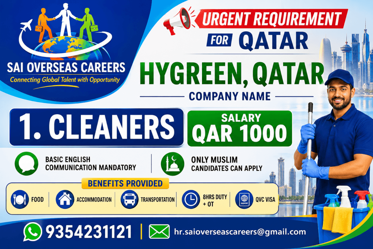URGENT REQUIREMENT FOR CLEANER IN QATAR URGENT REQUIREMENT FOR CLEANER IN QATAR