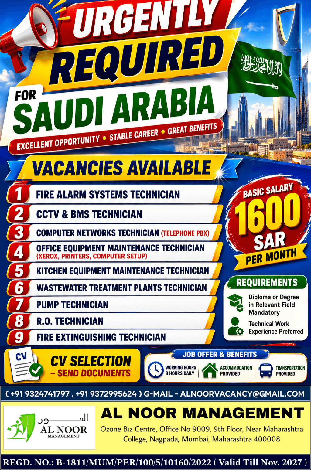 URGENTLY REQUIRED FOR SAUDI ARABIA VACANCIES URGENTLY REQUIRED FOR SAUDI ARABIA VACANCIES