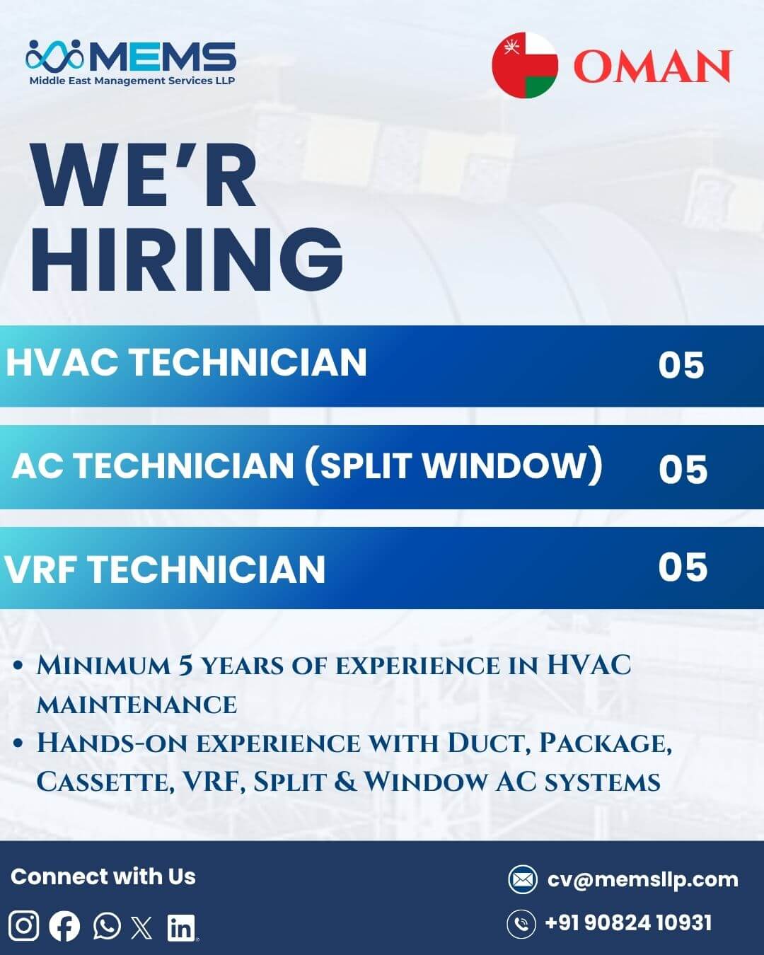 Hiring for HVAC technician in Oman Hiring for HVAC technician in Oman