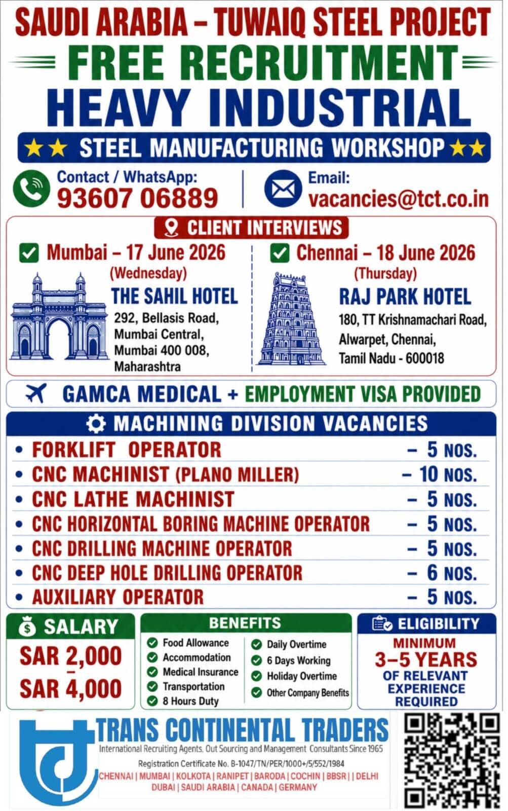 HIRING FOR TUWAIQ STEEL PROJECT SAUDI ARABIA | CLIENT INTERVIEW IN MUMBAI 17TH JUNE 2026 | CHENNAI 18TH JUNE 2026 HIRING FOR TUWAIQ STEEL PROJECT SAUDI ARABIA | CLIENT INTERVIEW IN MUMBAI 17TH JUNE 2026 | CHENNAI 18TH JUNE 2026