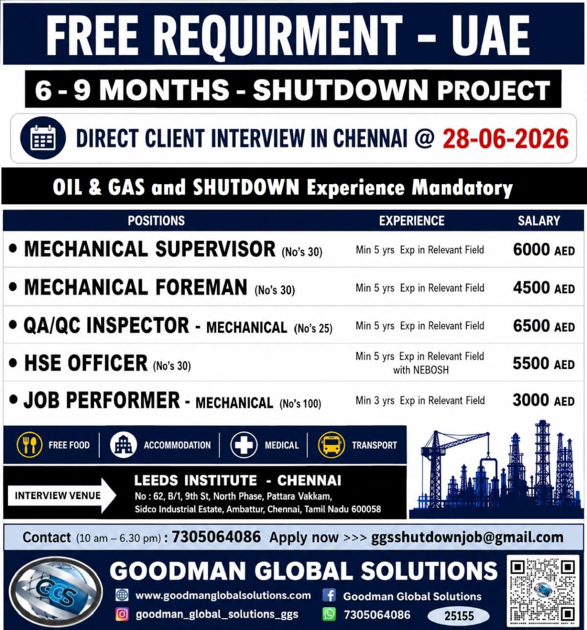 FREE REQUIREMENT - UAE - SHUTDOWN PROJECT DIRECT CLIENT INTERVIEW IN CHENNAI ON 28-06-2026 FREE REQUIREMENT - UAE - SHUTDOWN PROJECT DIRECT CLIENT INTERVIEW IN CHENNAI ON 28-06-2026