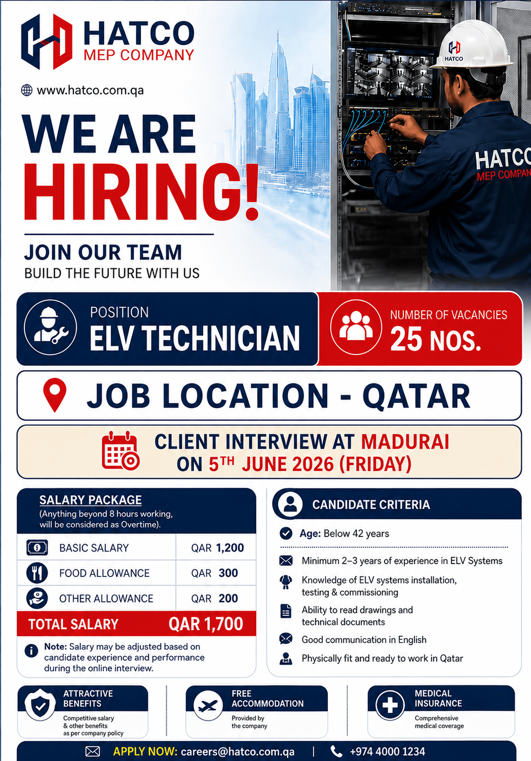 Wanted for ELV Technician Wanted for ELV Technician