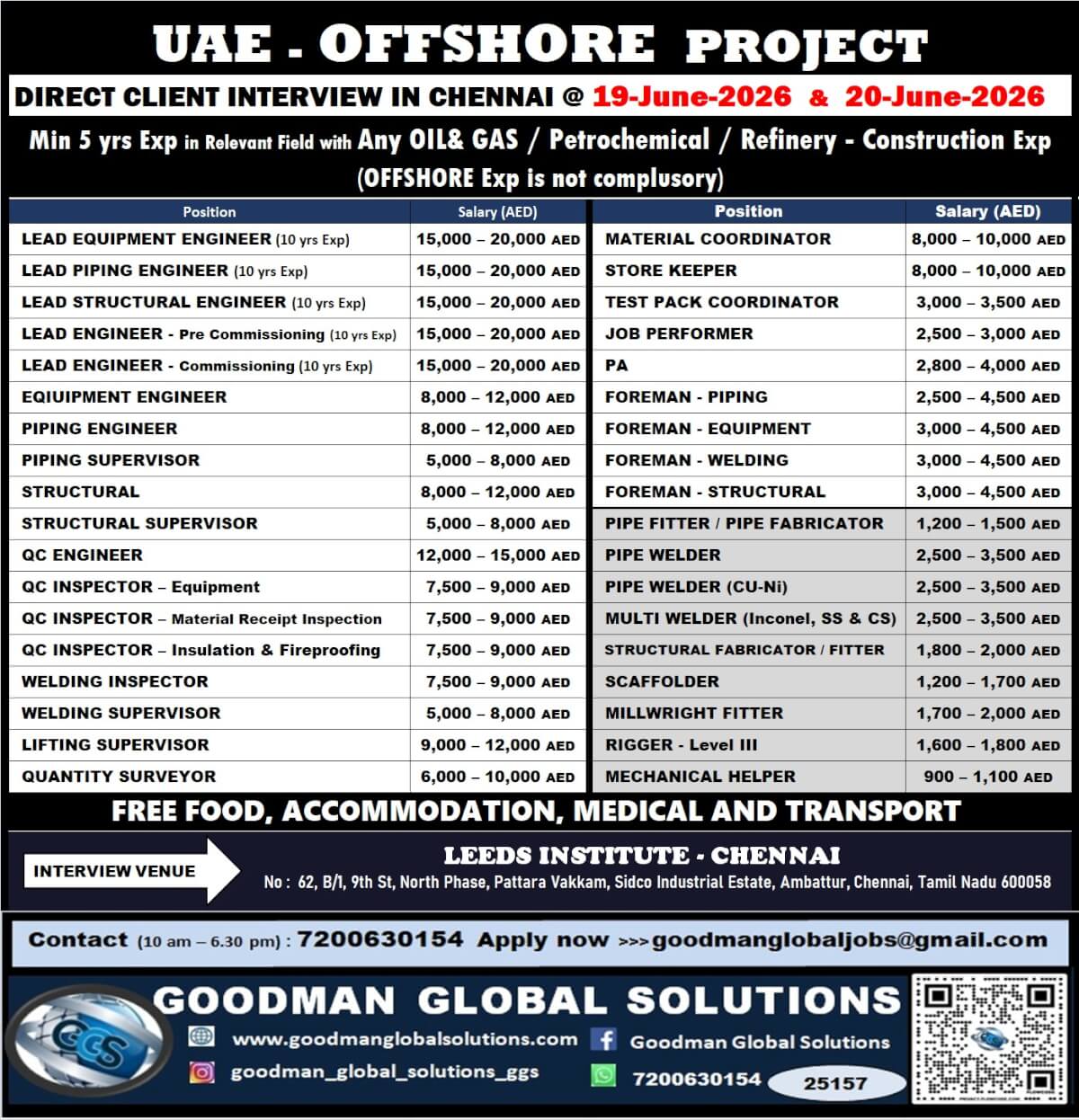 UAE - OFFSHORE PROJECT - LONGTERM DIRECT CLIENT INTERVIEW IN CHENNAI @19-06-2026 & 20-06-2026 UAE - OFFSHORE PROJECT - LONGTERM DIRECT CLIENT INTERVIEW IN CHENNAI @19-06-2026 & 20-06-2026