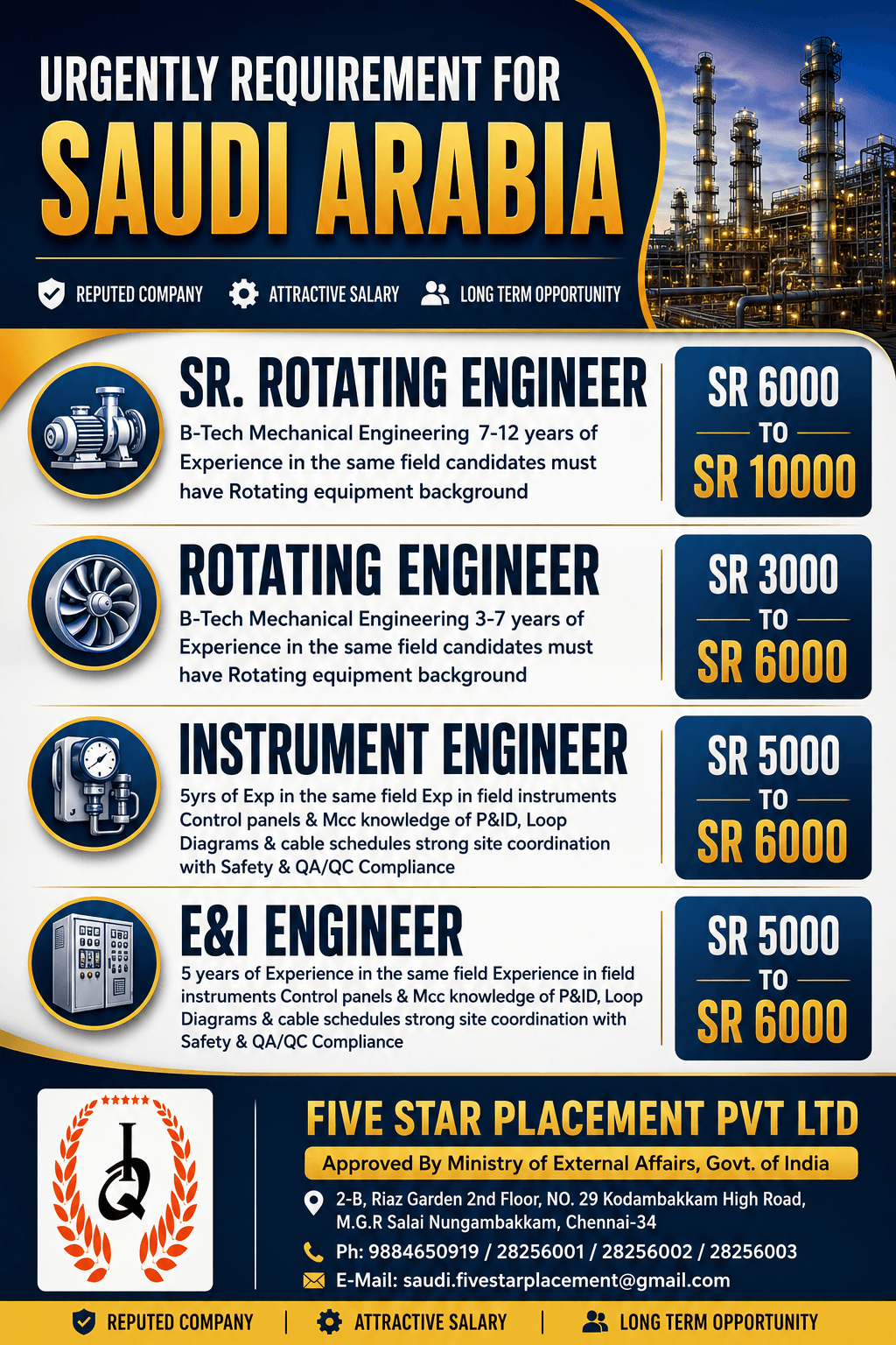 URGENT REQUIREMENT FOR SAUDI ARABIA