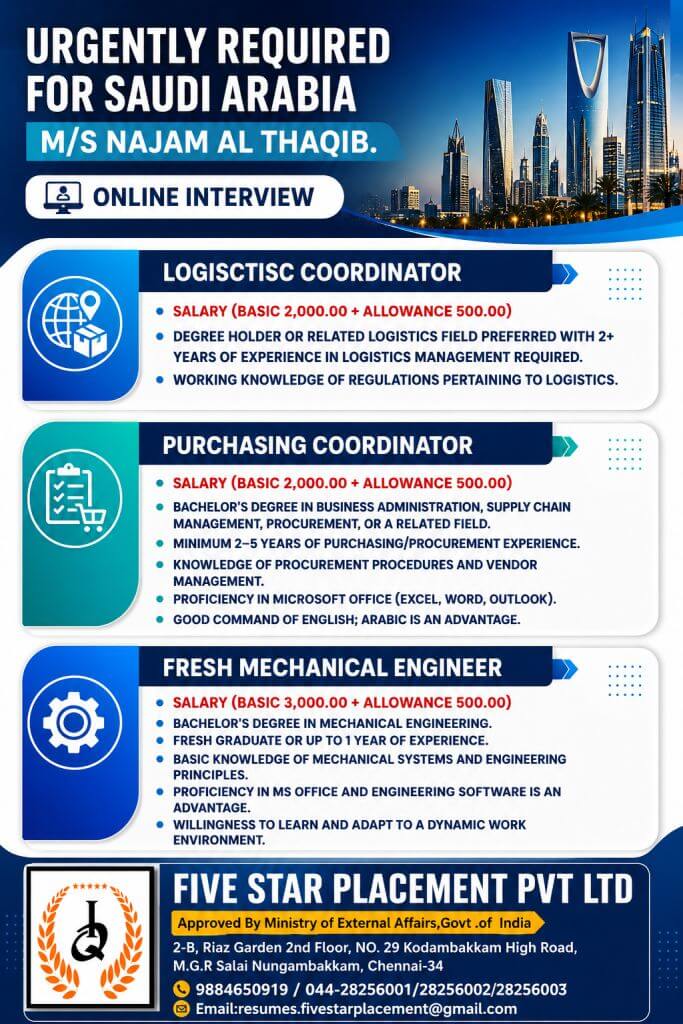 URGENT REQUIREMENT FOR SAUDI ARABIA