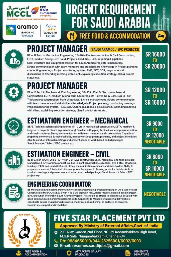 URGENT REQUIREMENT FOR SAUDI ARABIA URGENT REQUIREMENT FOR SAUDI ARABIA