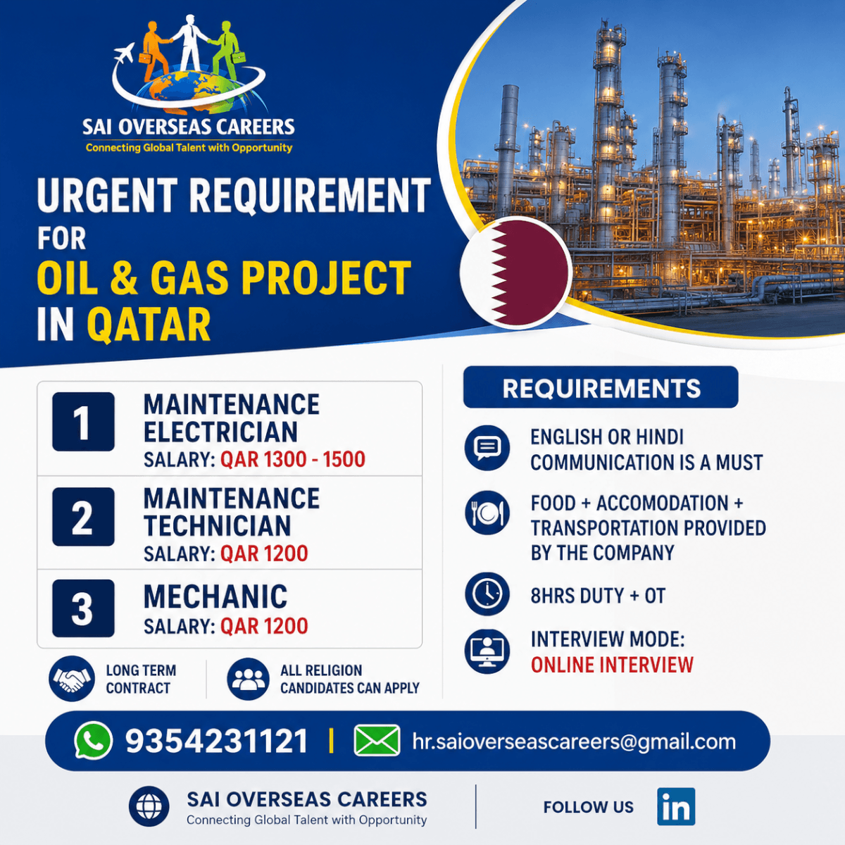 URGENT HIRING – OIL & GAS PROJECT | QATAR URGENT HIRING – OIL & GAS PROJECT | QATAR