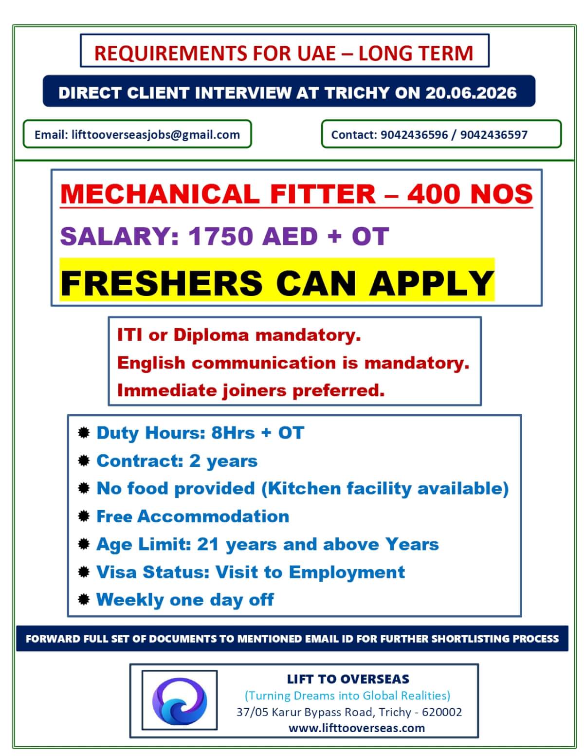 FRESHERS CAN APPLY     MECHANICAL FITTER