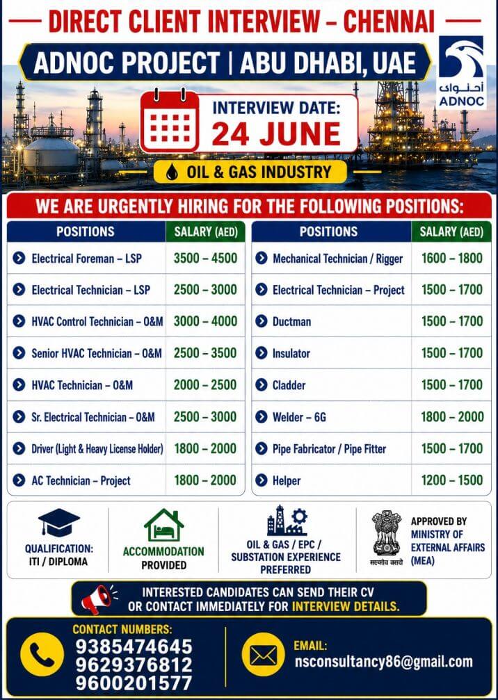 LEADING ADNOC PROJECT REQUIREMENT FOR ABU DHABI,UAE
