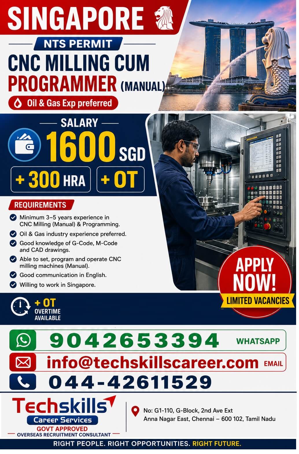 SINGAPORE- CNC MILLING PROGRAMMER ( MANUAL) NTS PERMIT IMMEDIATE HIRING SINGAPORE- CNC MILLING PROGRAMMER ( MANUAL) NTS PERMIT IMMEDIATE HIRING