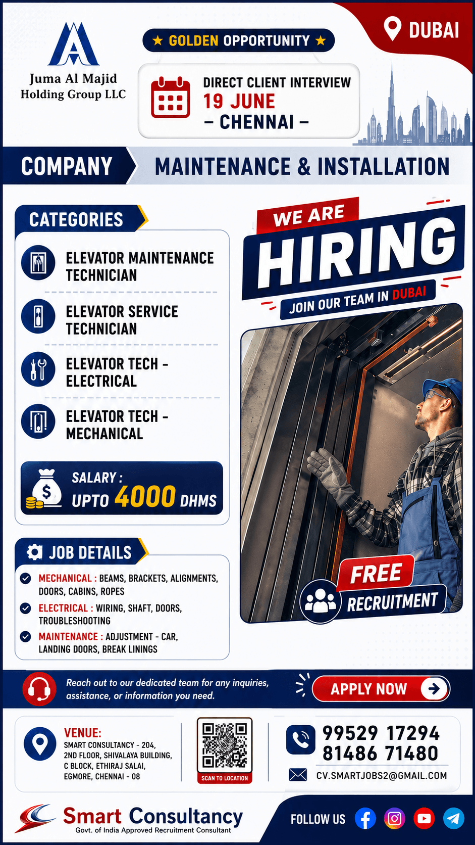 Dubai Jobs 2026 | Direct Client Interview in Chennai | Free Recruitment | Juma Al Majid Holding Group LLC UAE
