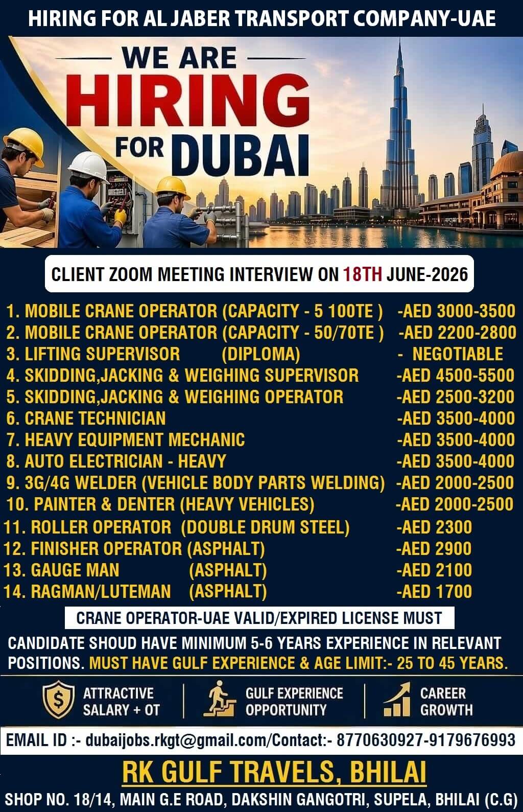 HIRING FOR AL JABER TRANSPORT COMPANY - ABU DHABI (UAE). HIRING FOR AL JABER TRANSPORT COMPANY - ABU DHABI (UAE).