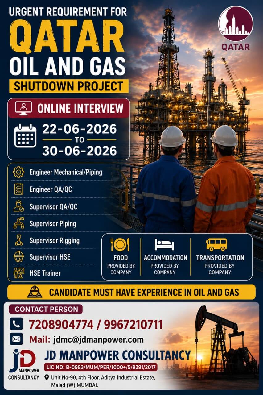 URGENT REQUIREMENT FOR QATAR OIL AND GAS SHUTDOWN PROJECT URGENT REQUIREMENT FOR QATAR OIL AND GAS SHUTDOWN PROJECT