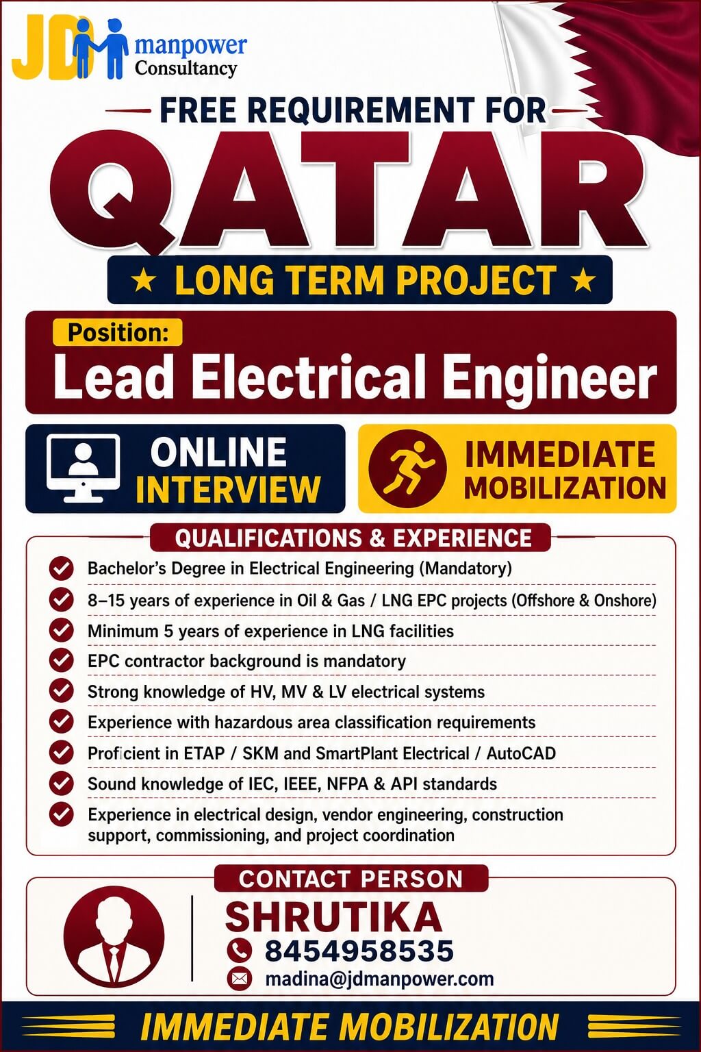 FREE REQUIREMENT FOR QATAR LONG  TEMR PROJECT