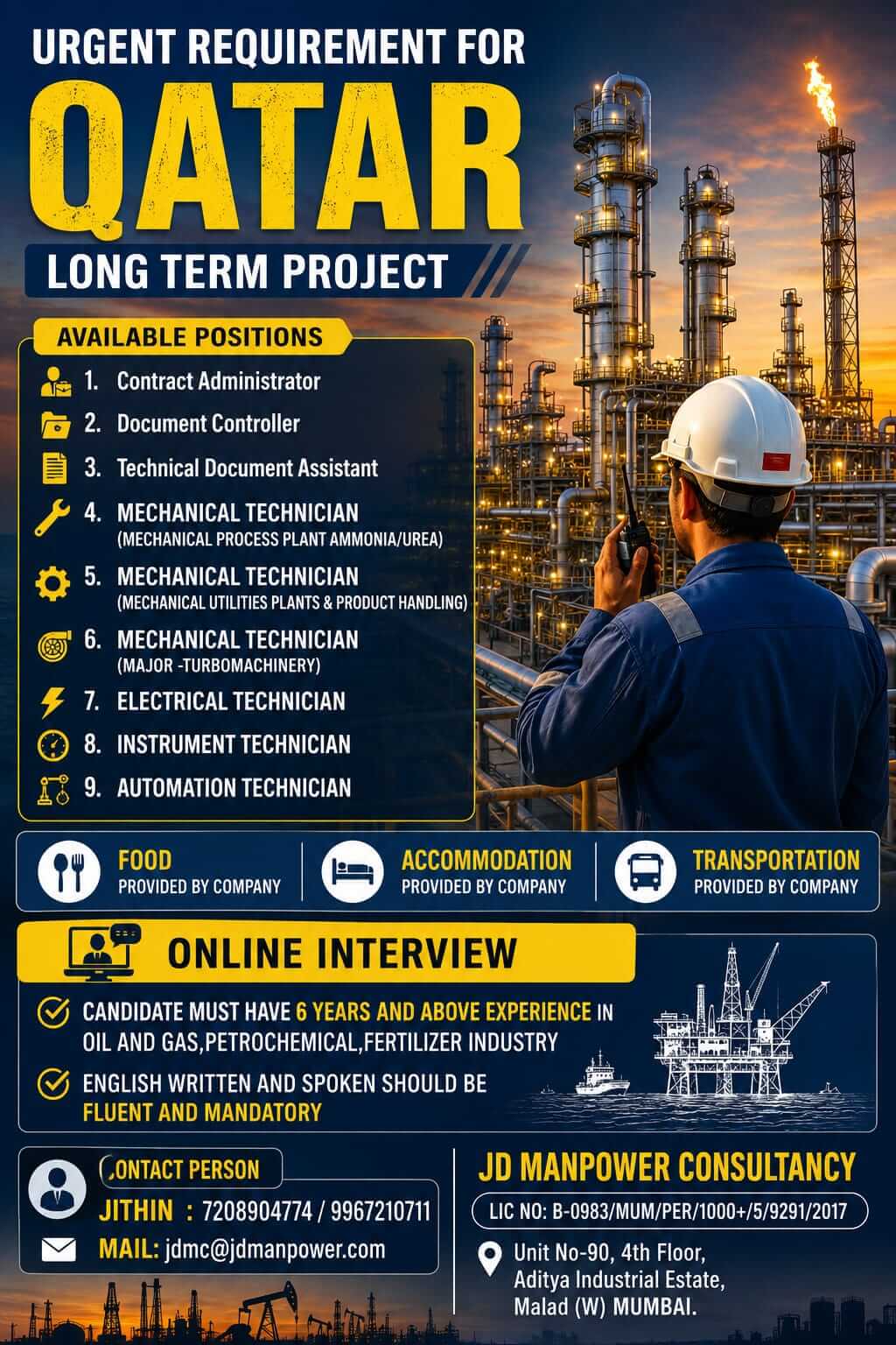 URGENT REQUIREMENT FOR QATAR LONG TERM PROJECT URGENT REQUIREMENT FOR QATAR LONG TERM PROJECT