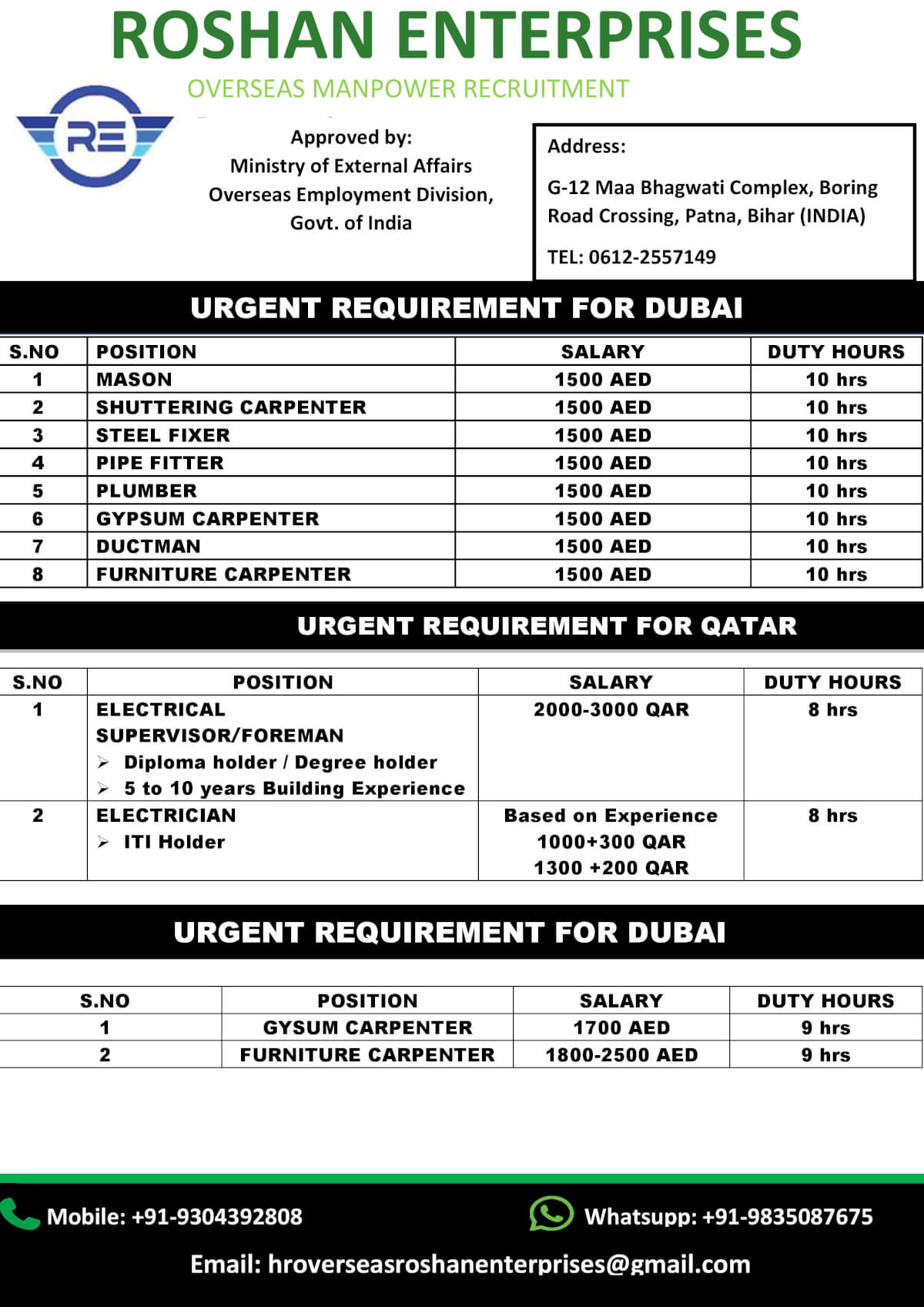URGENT REQUIREMENT FOR OMAN/ DUBAI URGENT REQUIREMENT FOR OMAN/ DUBAI