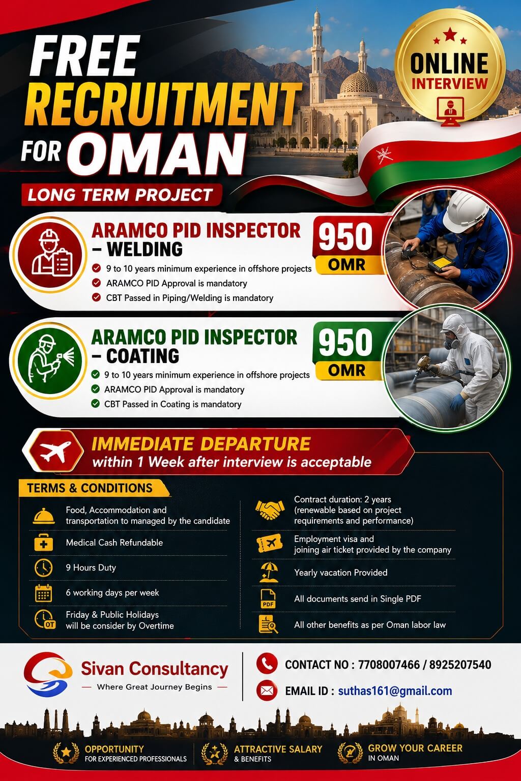 Urgent recruitment for Oman Urgent recruitment for Oman