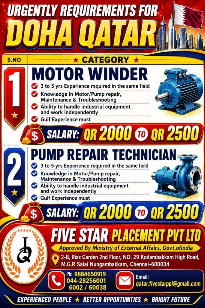 URGENT REQUIREMENT FOR DOHA QATAR