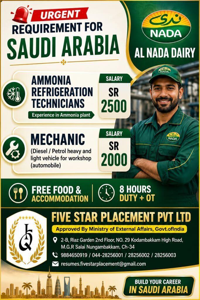 URGENT REQUIREMENT FOR SAUDI ARABIA