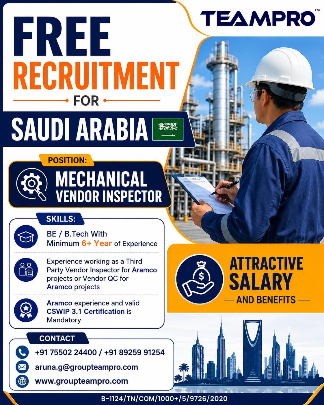 Saudi Arabia – Mechanical Vendor Inspector ? Free Recruitment for Saudi Arabia Position: Mechanical Vendor Inspector Saudi Arabia – Mechanical Vendor Inspector ? Free Recruitment for Saudi Arabia Position: Mechanical Vendor Inspector
