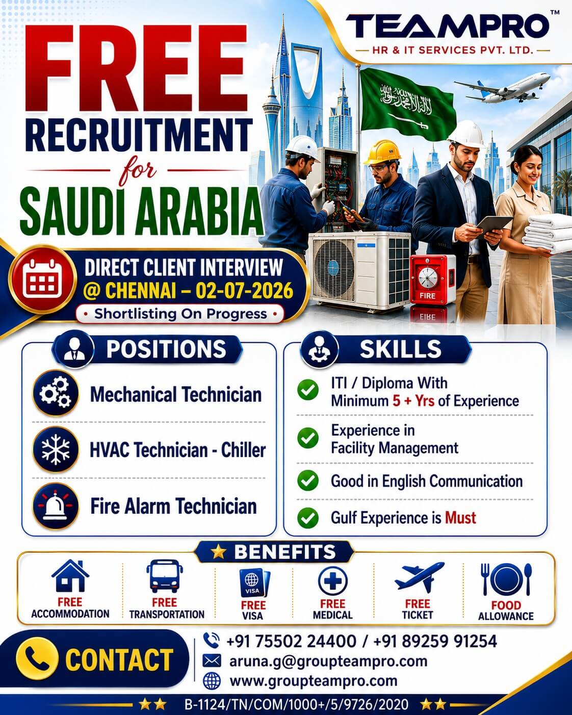 FREE RECRUITMENT FOR SAUDI ARABIA Direct Client Interview @ Chennai – 02-07-2026 FREE RECRUITMENT FOR SAUDI ARABIA Direct Client Interview @ Chennai – 02-07-2026