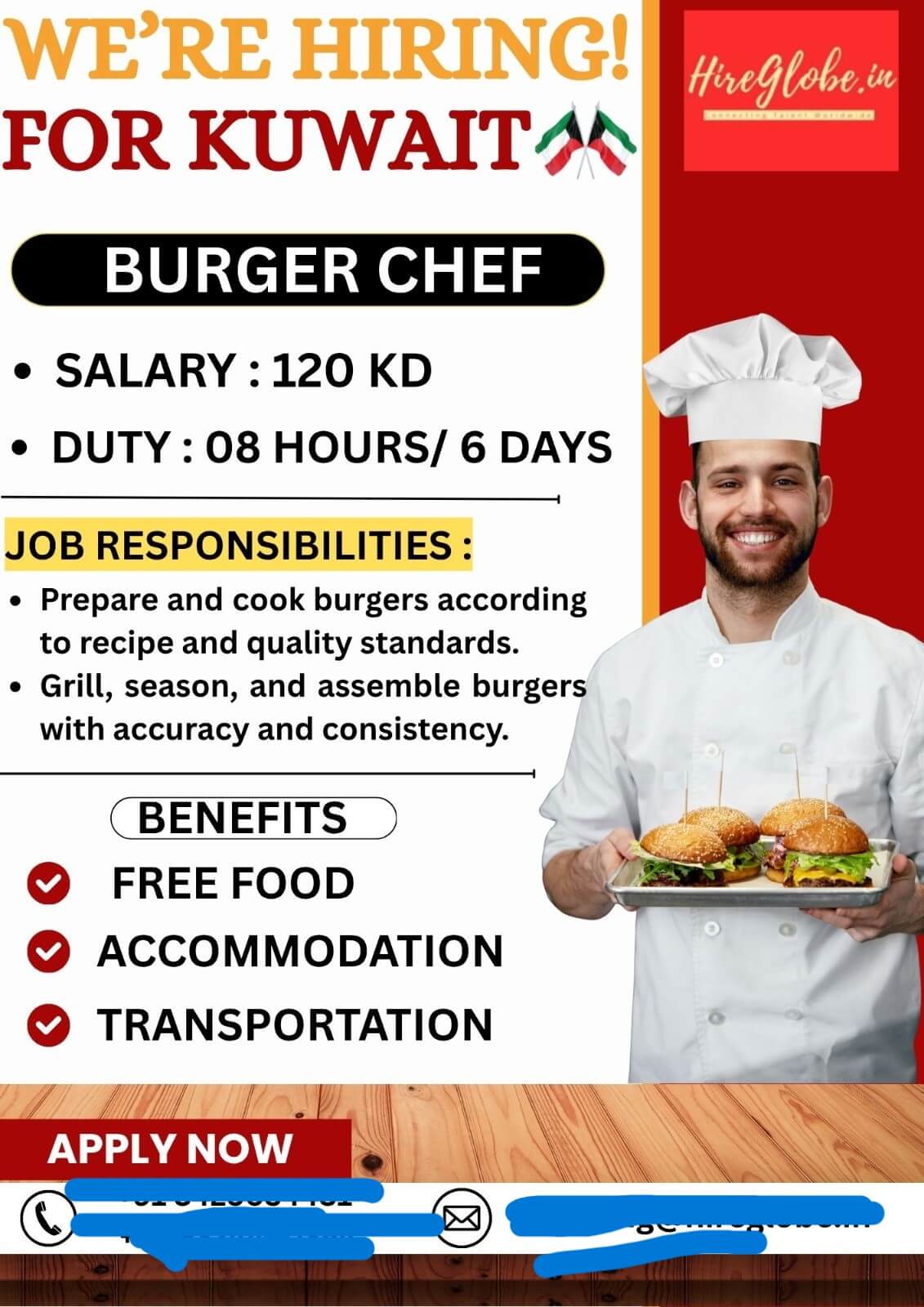 URGENTLY HIRIG BURGER CHEF FOR KUWAIT URGENTLY HIRIG BURGER CHEF FOR KUWAIT