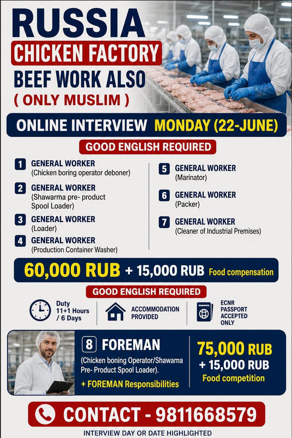 URGENT REQUIREMENT FOR CHICKEN FACTORY IN RUSSIA URGENT REQUIREMENT FOR CHICKEN FACTORY IN RUSSIA