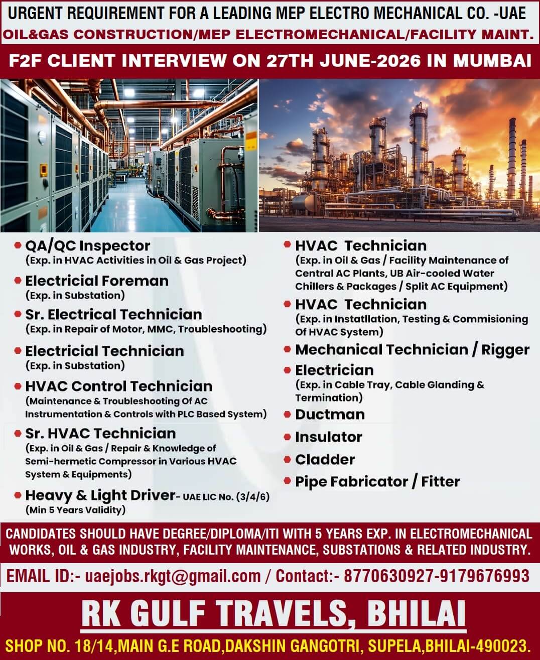 HIRING FOR A LEADING MEP ELECTRO MECHANICAL CO. - UAE HIRING FOR A LEADING MEP ELECTRO MECHANICAL CO. - UAE