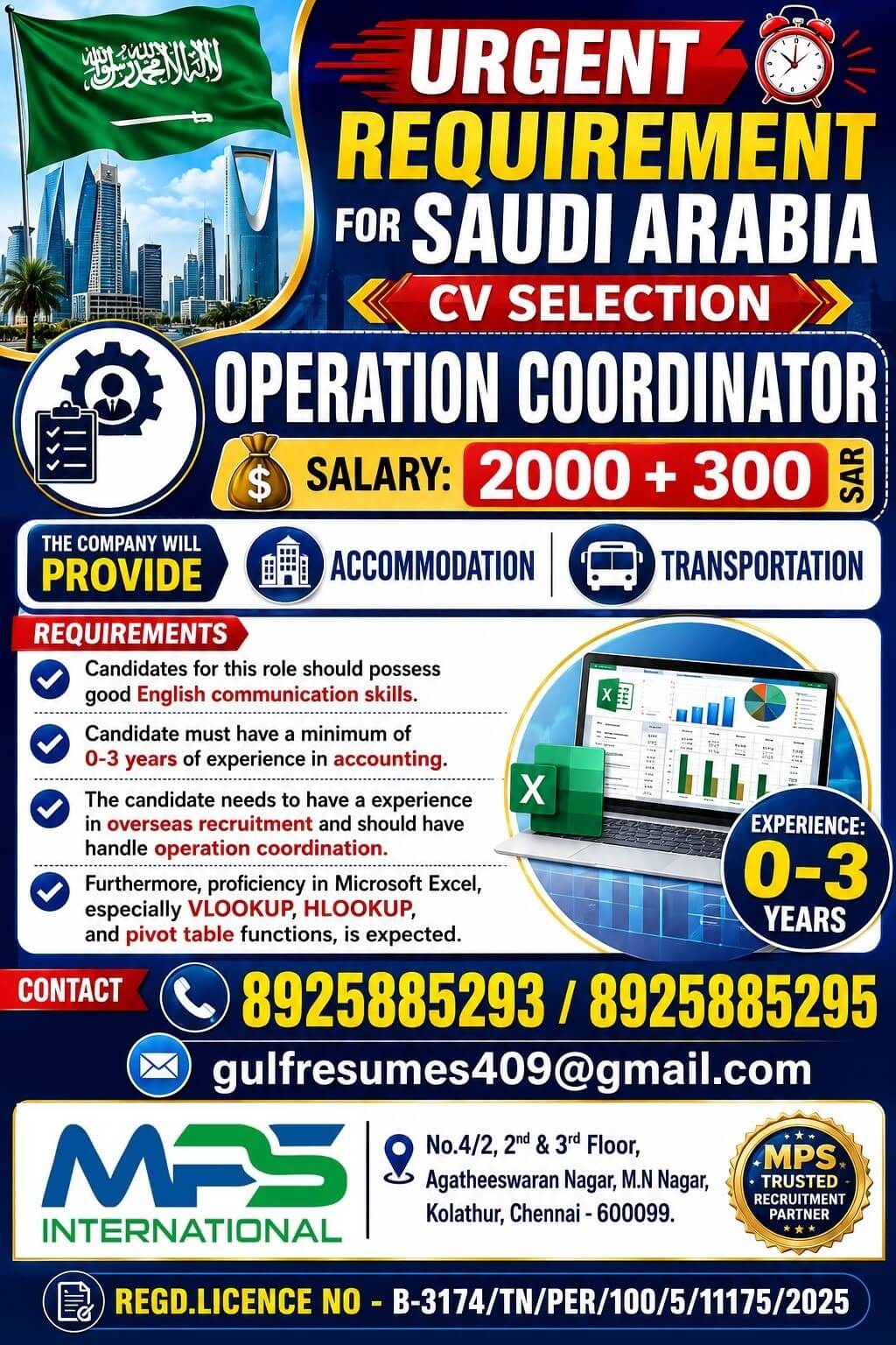 URGENT REQUIREMENT FOR SAUDI ARABIA CV SELECTION URGENT REQUIREMENT FOR SAUDI ARABIA CV SELECTION