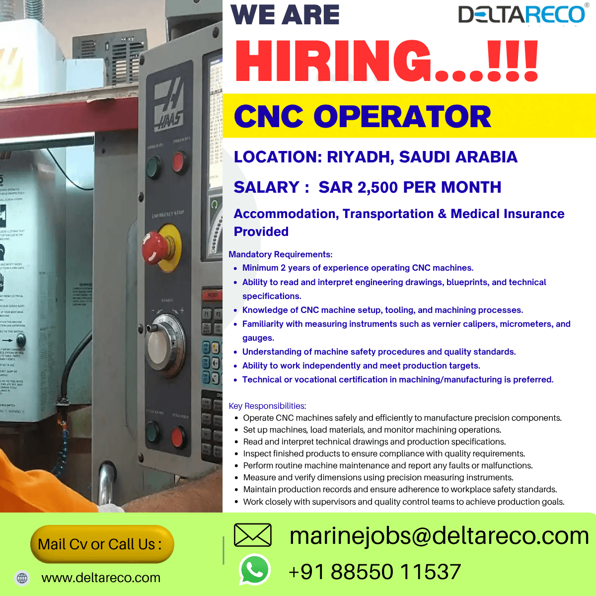 Hiring CNC operator for Saudi Arabia Hiring CNC operator for Saudi Arabia