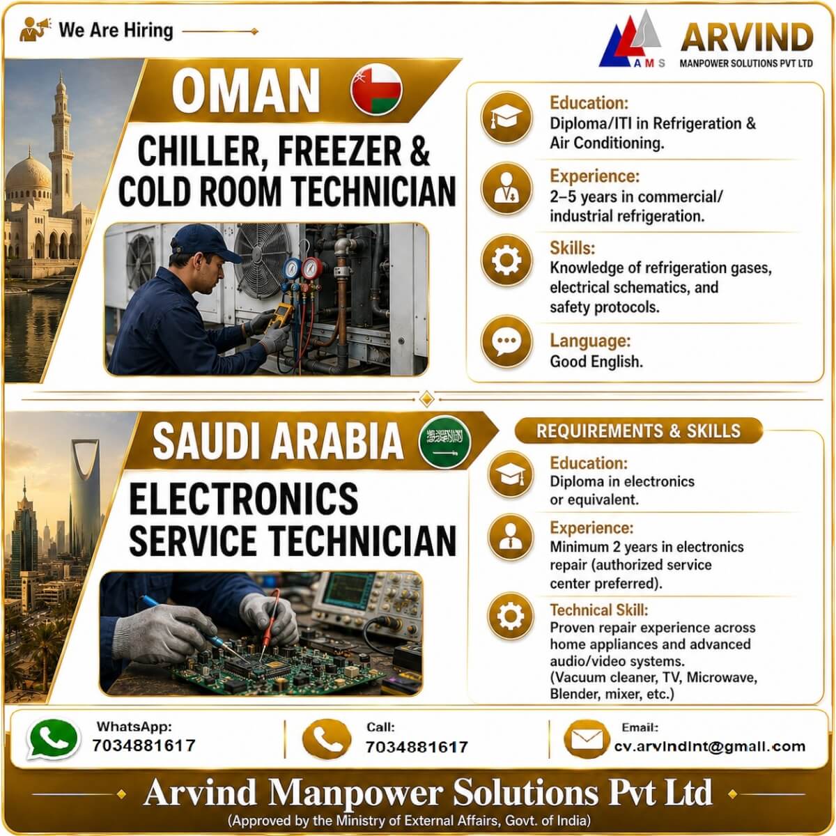 Vacancy for Saudi Arabia and Oman