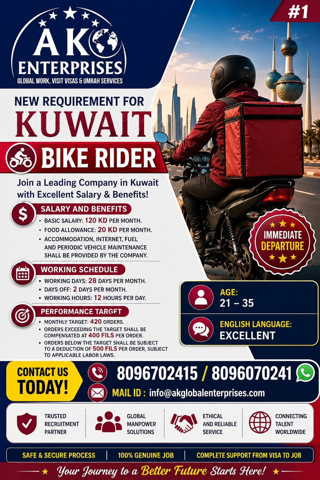 Urgently Requirement for Kuwait- Bike Rider Urgently Requirement for Kuwait- Bike Rider