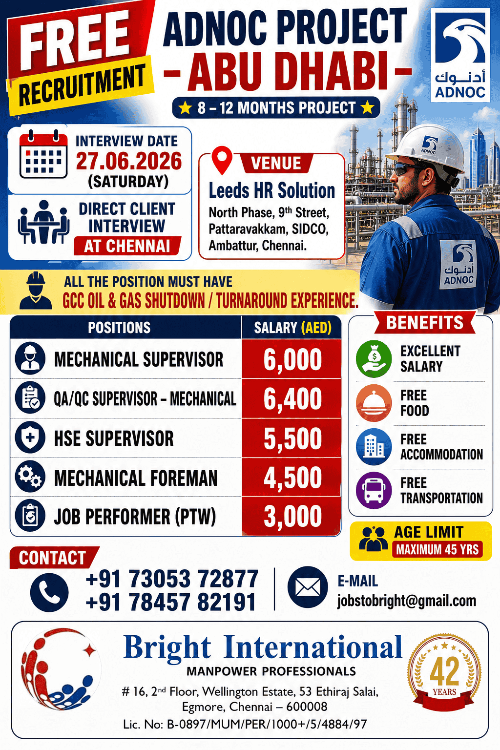 FREE RECRUITMENT - ADNOC PROJECT (8-12 MONTHS) FREE RECRUITMENT - ADNOC PROJECT (8-12 MONTHS)