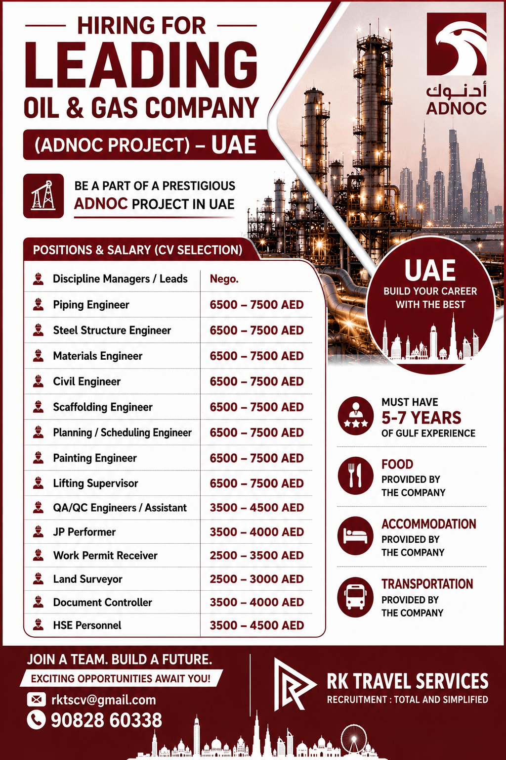 HIRING FOR LEADING OIL & GAS COMPANY (ADNOC PROJECT) – UAE HIRING FOR LEADING OIL & GAS COMPANY (ADNOC PROJECT) – UAE