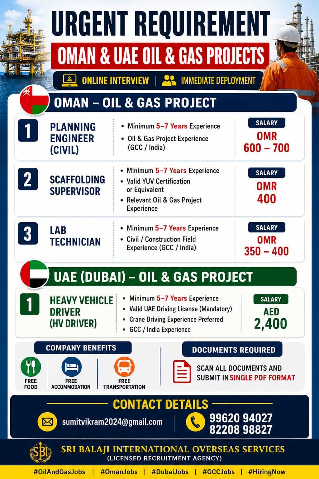 WANTED FOR OMAN & UAE OIL & GAS PROJECT - ONLINE INTERVIEW WANTED FOR OMAN & UAE OIL & GAS PROJECT - ONLINE INTERVIEW