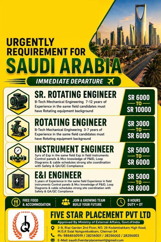 URGENT REQUIREMENT FOR SAUDI ARABIA URGENT REQUIREMENT FOR SAUDI ARABIA