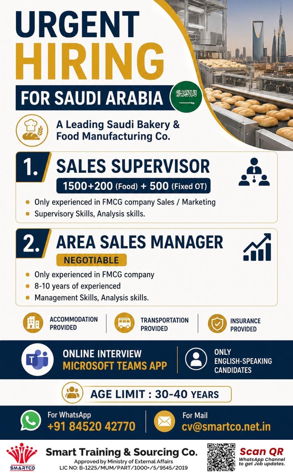 URGENT HIRING – SAUDI ARABIA ?? ? ? Leading Saudi Bakery & Food Manufacturing Company URGENT HIRING – SAUDI ARABIA ?? ? ? Leading Saudi Bakery & Food Manufacturing Company