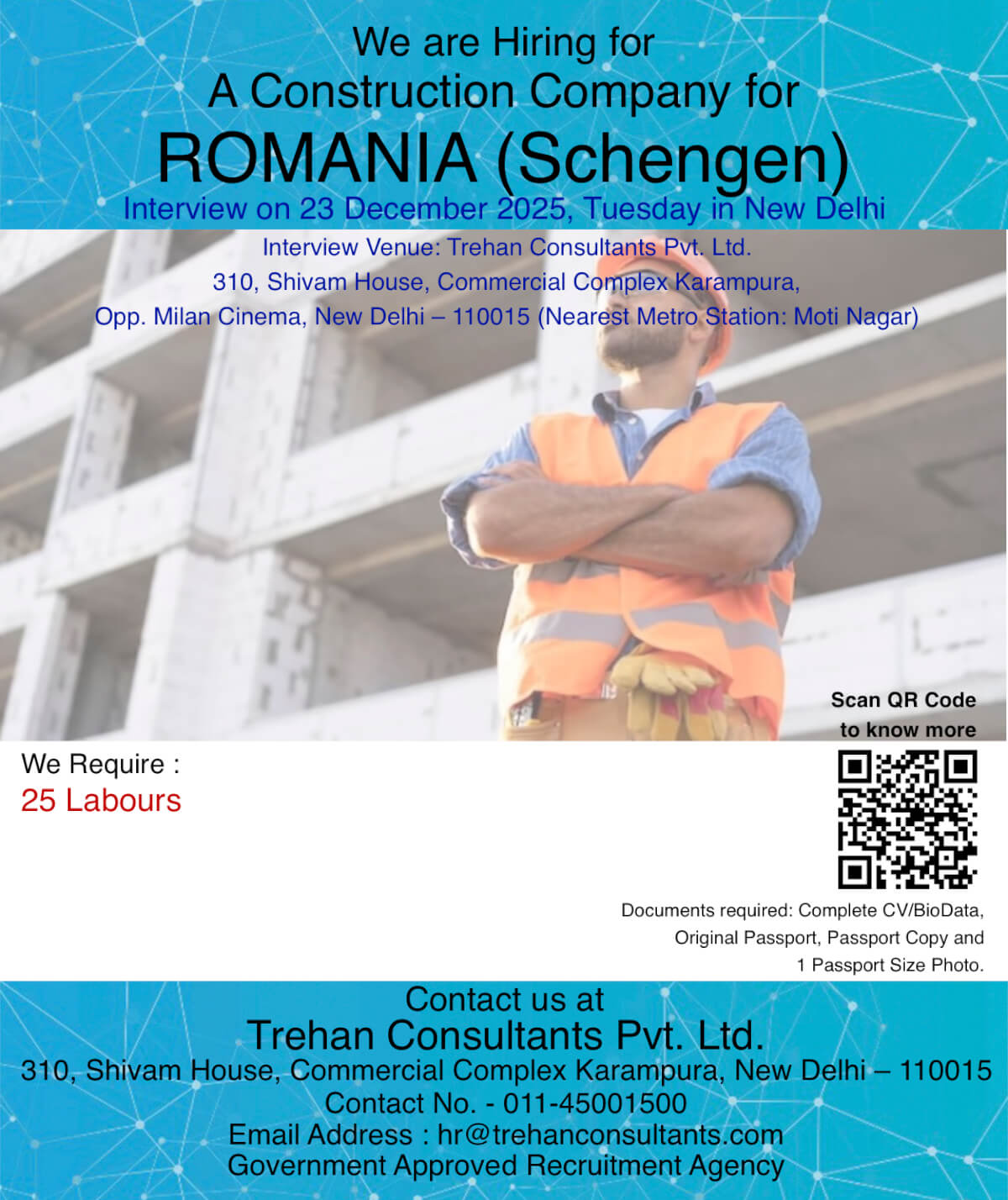Labours required for ROMANIA (Schengen) for a Construction Company - Interview Date 23 December 2025