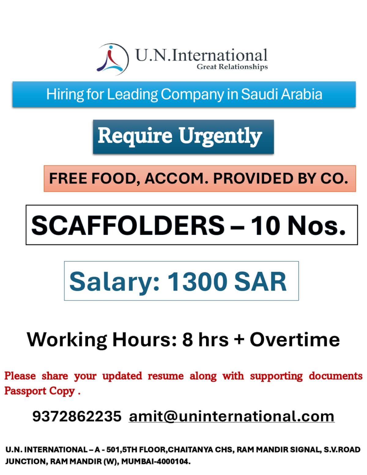 Scaffolders Require Urgently for Saudi Arabia