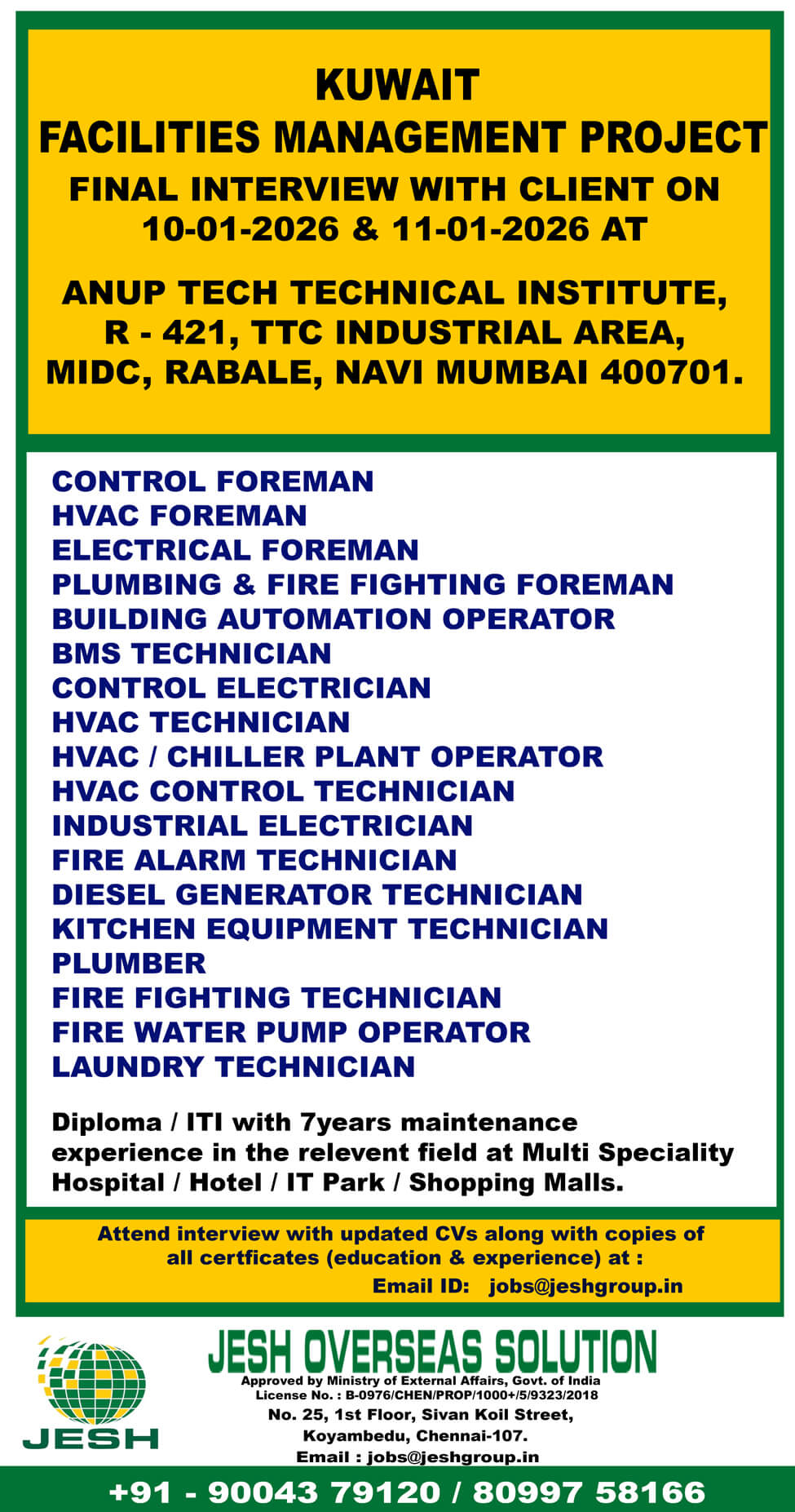 Engineers, Supervisors, Forman and Technicians Engineers, Supervisors, Forman and Technicians