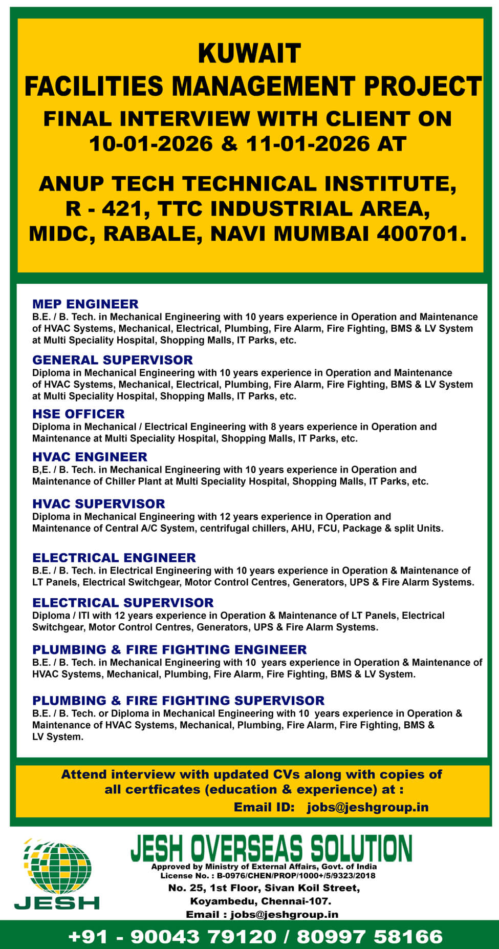 Engineers, Supervisors, Forman and Technicians Engineers, Supervisors, Forman and Technicians