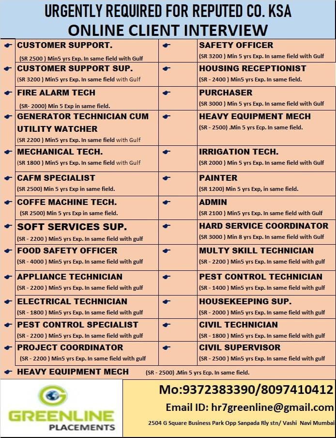 URGENTLY REQUIRED FOR REPUTED CO. KSA URGENTLY REQUIRED FOR REPUTED CO. KSA